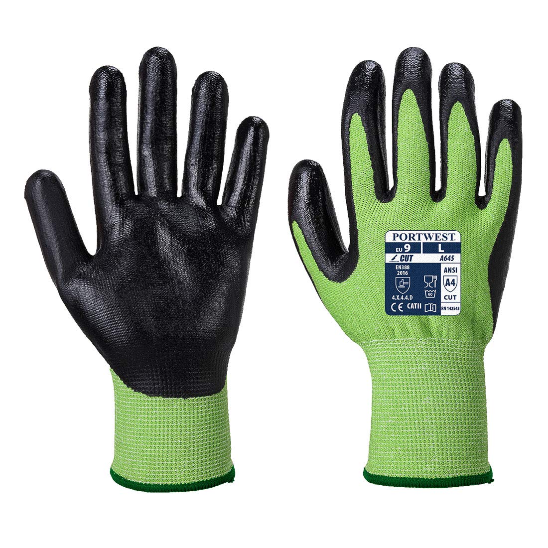 Portwest A645 Cut Resistant Green Cut - Nitrile Foam Green/Black, Large