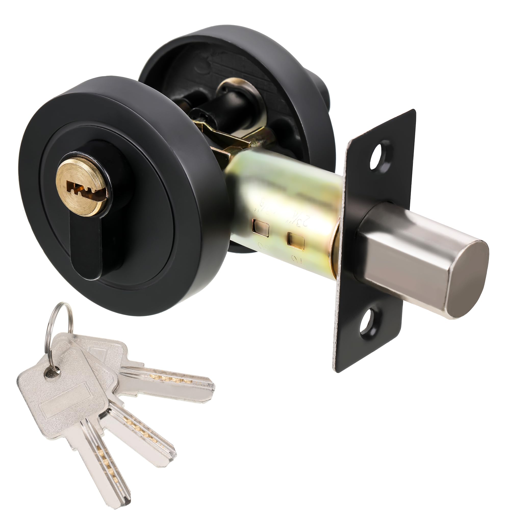 Modern Zinc Alloy Round Deadbolt Lock - Invisible Door Lock for Front, Entrance & Passage Doors (Black)