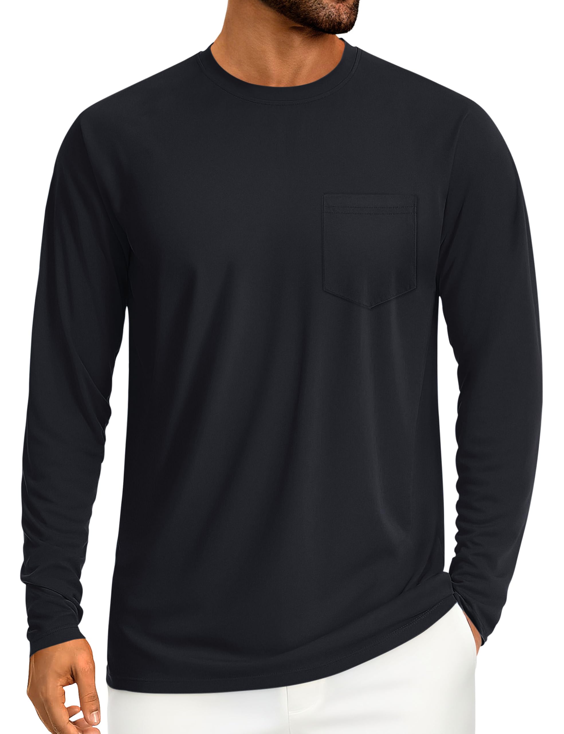 Photo 1 of Cotrasen Men's T-Shirts Long Sleeve Cotton Casual T Shirts for Men Comfort Breathable Tee Shirts with Pocket Black XL