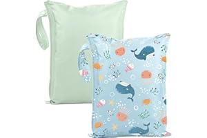 RELAXSCENE Water Resistant Wet Bags - 2 Pack Reusable Waterproof Wet Dry Bag for Swimsuits & Baby Clothes - Leakproof Storage Bag for Travel & Baby Diaper - Travel Laundry Daycare Bags - Bogg Bag Accessories