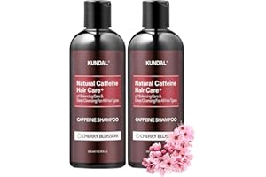KUNDAL Natural Caffeine Hair Shampoo [Cherry Blossom] Scalp Care Deep Cleansing Hair Regrowth Enhancement, Suitable for All Hair Types 300ml x2ea(20Fl Oz)