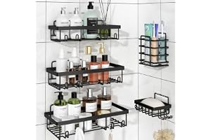 Liuoud Large 5-Piece Shower Storage Caddy, Black, Unisex