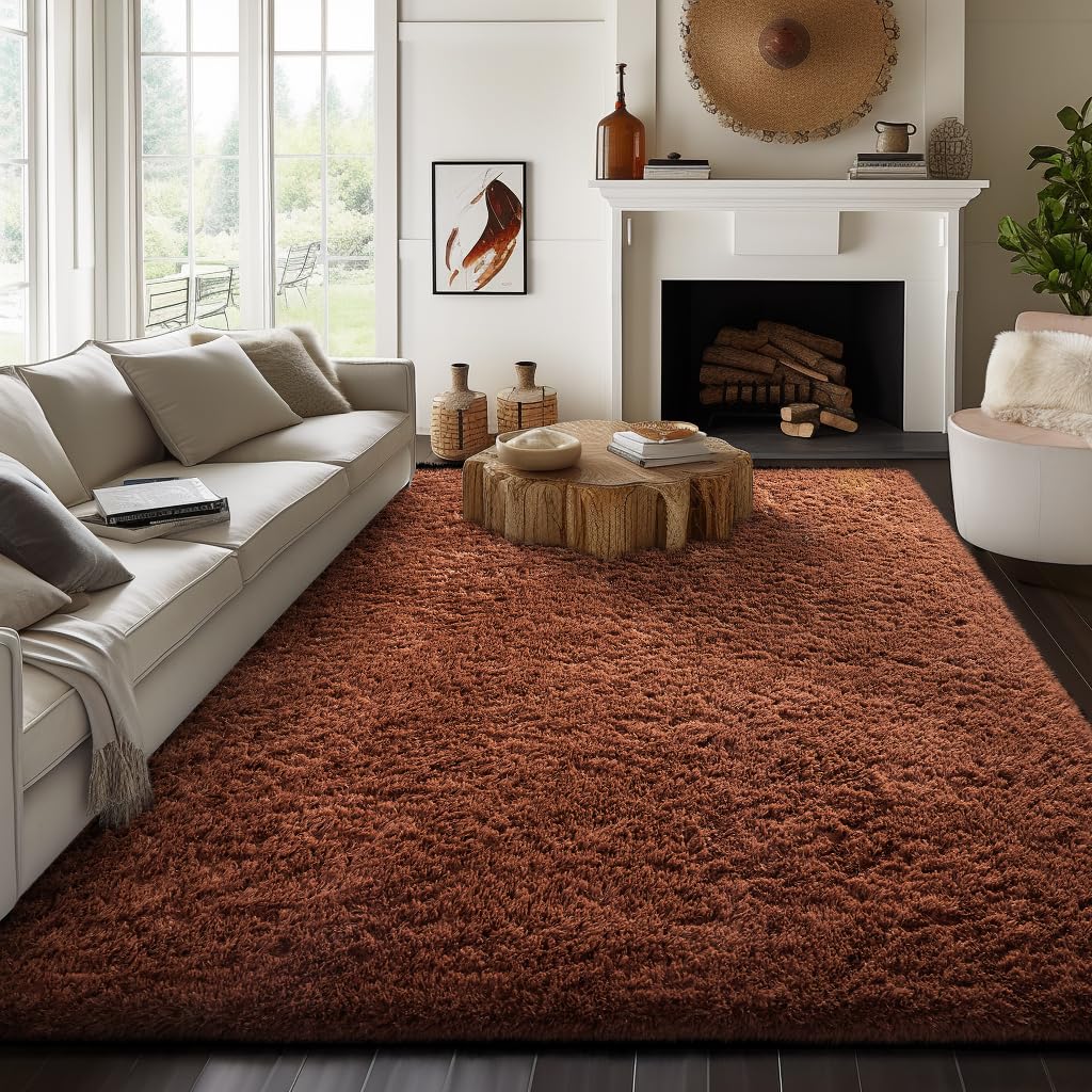 Photo 1 of Ophanie 8x10 Brown Area Rugs for Living Room, Large Shag Bedroom Carpet, Big Indoor Thick Soft Shaggy Nursery Rug, Fluffy Carpets for Boy and Girls Room Dorm Home Decor Aesthetic