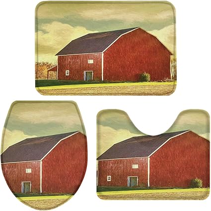 Juego de 3 alfombras de baño de felpa de American Countryside Farmhouse