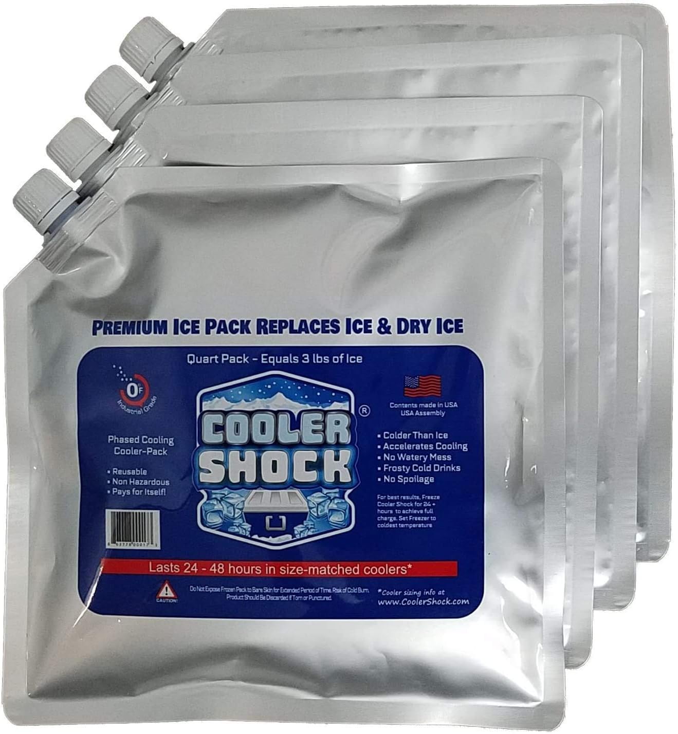 4 Mid-Size Cooler Freeze Packs 10" x 10” The Coldest Pack at 18 Degrees F. No More Ice! Reusable. You Add Water & Save! - C.S. Brand Packs Have Over 4,000 Reviews Averaging 4.6 Stars - Safe USA Made