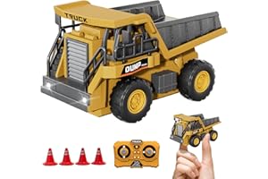 1:64 Mini Remote Control Dump Truck Toy, 2.4GHz RC Dump Truck with Metal Bed, LED Light & Music, Variable Speed, Type-C Charg