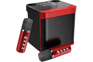 FULLIFE Karaoke Machine with 2 Wireless Microphones, 3000mAh Portable Bluetooth Karaoke Speaker for Adults/Kids, HD Sound PA System with Echo/Vocal Cut, Supports TF/USB/AUX, Home Karaoke Set for Parties