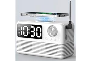 FlyShow 15W Fast Wireless Charger with Bluetooth Speaker and Alarm Clock Radio,4 in1 Wireless Charging Station for iPhone,Android Phones with FM Radio for Bedroom