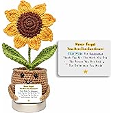 Thank You Gifts for Women, Men - Teacher Appreciation Gifts, Appreciation gifts for Coworkers, Mentors, Nurses - Retirement Gift for Women Men - Positive Crochet Sunflower, Inspirational Crochet Gift