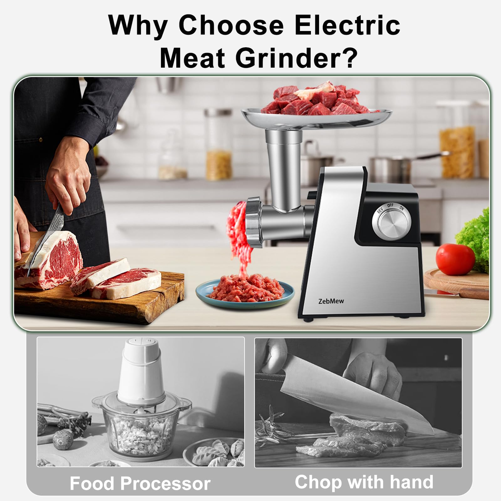 Electric Meat Grinder, 350W(2800W Max) Power Food Grinder with Sausage Stuffer Tubes, Dumpling Maker, and Kubbe Kit, Small Meat Grinder for Home Use ，for Ground Beef, Deer, Chicken, and More