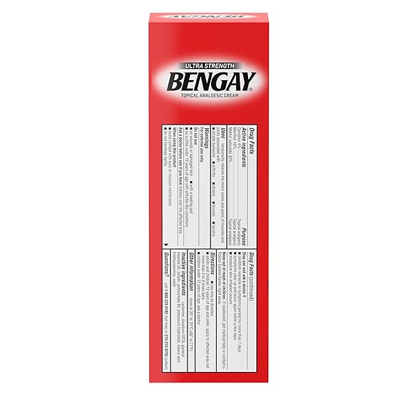 BENGAY ULTRA STRENGTH TOPICAL PAIN RELIEF CREAM, NON-GREASY TOPICAL ANALGESIC FOR MINOR ARTHRITIS, MUSCLE, JOINT AND BACK PAIN, CAMPHOR, MENTHOL AND METHYL SALICYLATE, 4 OZ