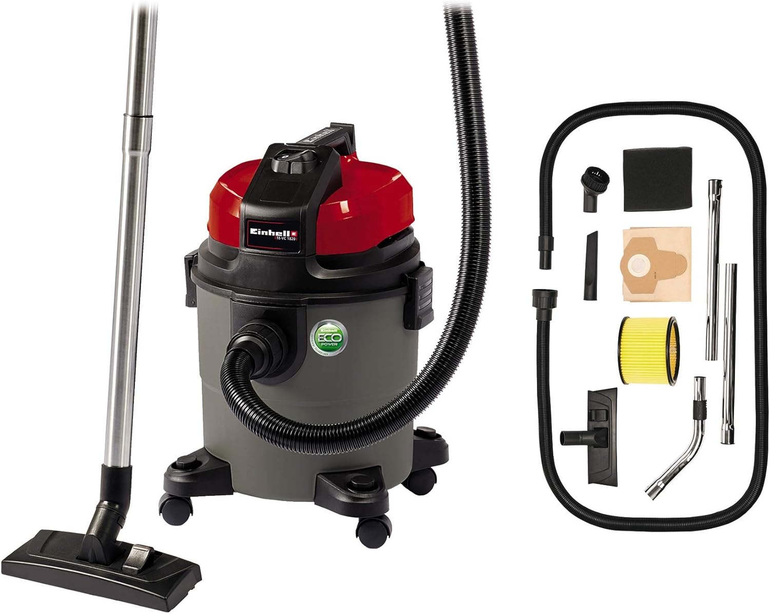 Einhell Nass-Trockensauger TE-VC 1820 (ECO-Technologie, 750 W, 20 L, Blasanschluss, Fehlluftregler, Zubehörhalterung, inkl. Kombidüse, Fugendüse, Plastikschlauch 2,5 m, 2tlg. Rohr)