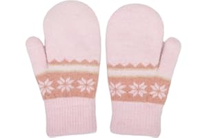 MEALAH Kids-Double Layer-Warm-Knit Mittens - Girls-Boys-Winter Outdoor-Thickened Cold-Weather Wool Ski Gloves for 5-10 Years