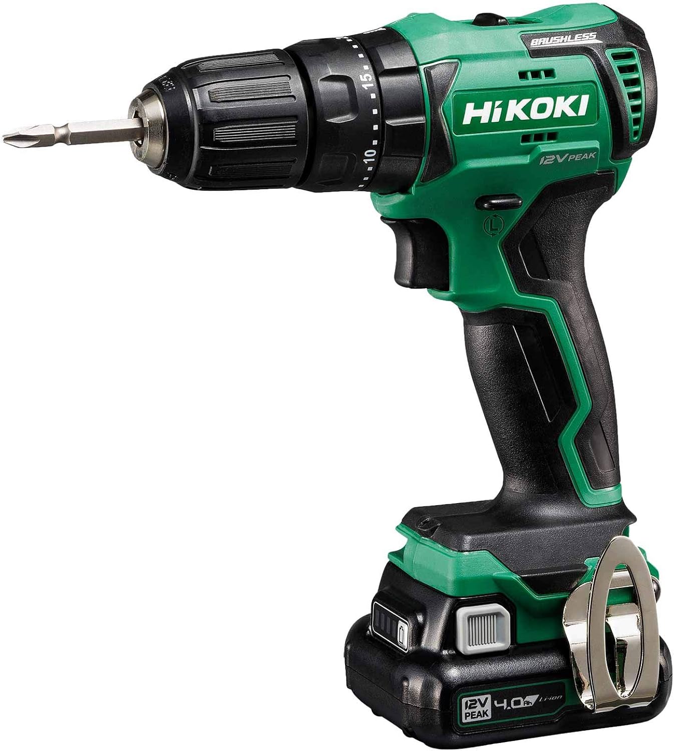 HiKOKI Akku Bohrschrauber DV12DD (12V, 38 Nm, 2 Gang, bürstenloser Motor, LED, Transportkoffer, INKL. 2 x 4,0 Ah Akku und Ladegerät)