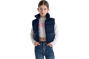 maoo garden Girls Winter Puffer Vest Faux-Down Short Cropped Lightweight Water-Resistant Big Girls Sleeveless Jacket