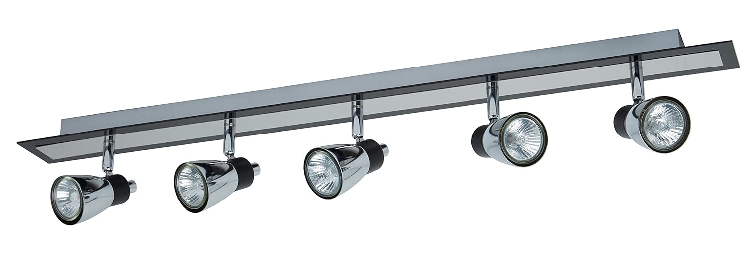Lighting Collection 5 Lights Steel Spotlight Bar, 10W, Black and Chrome