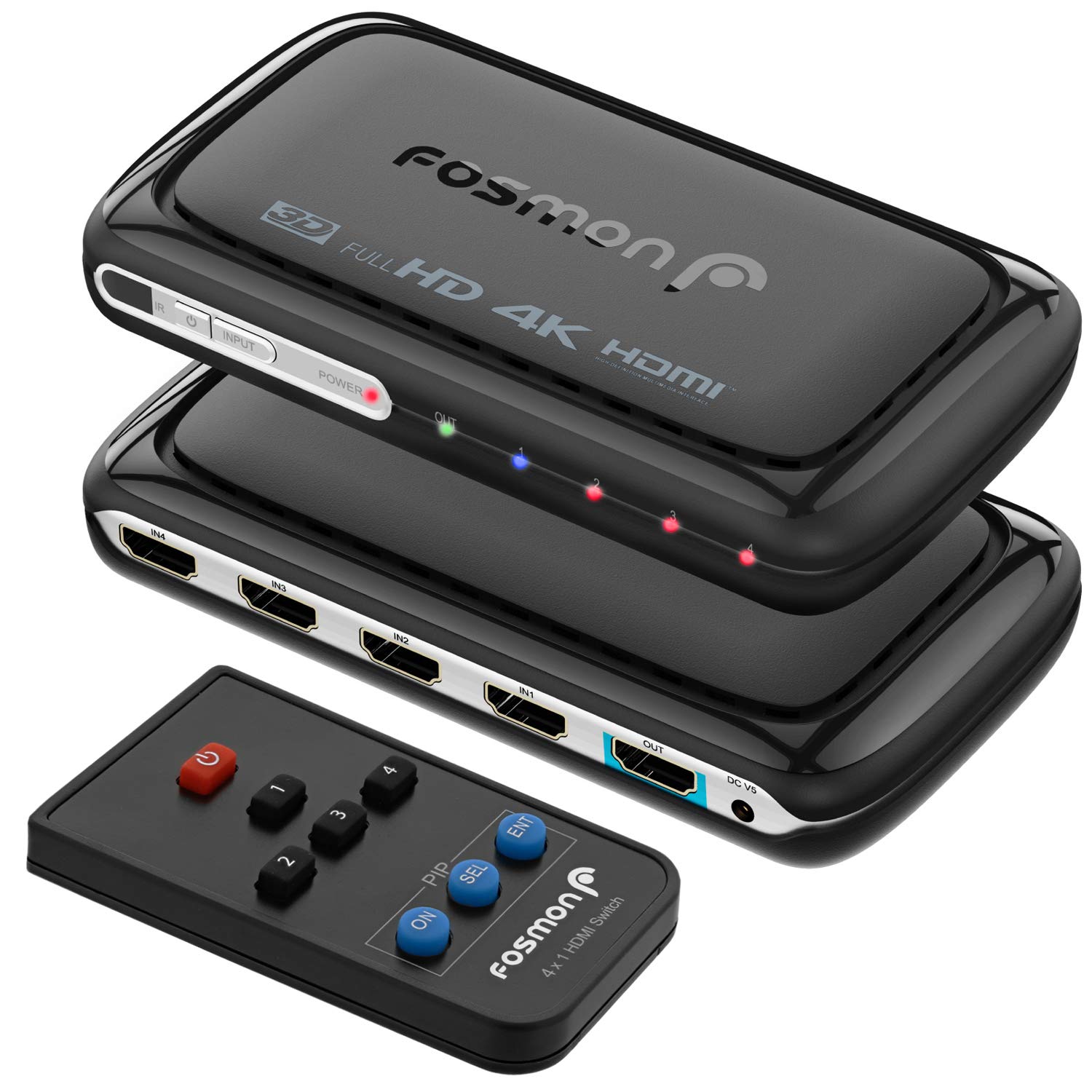 Fosmon 4-Port HDMI Switch 4K with Picture-In-Picture PIP, 4x1 Auto Switcher Automatic Switching UHD 3D HDR ARC Full 1080P HDCP, HDMI Splitter Compatible with Apple TV Roku Fire Stick HDTV PS4 Xbox One