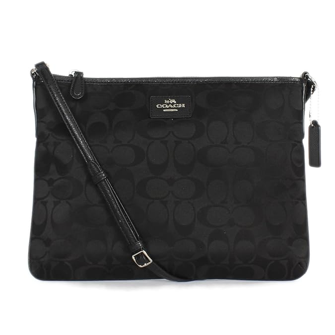 Coach 35454 Signature Nylon Ipad Crossbody Bag Black Handbags