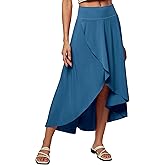 Heathyoga High Waist Wrap Skirt with Shorts Flowy Skirts for Women Trendy Summer Ruffle High Low Maxi Skirt with Slit