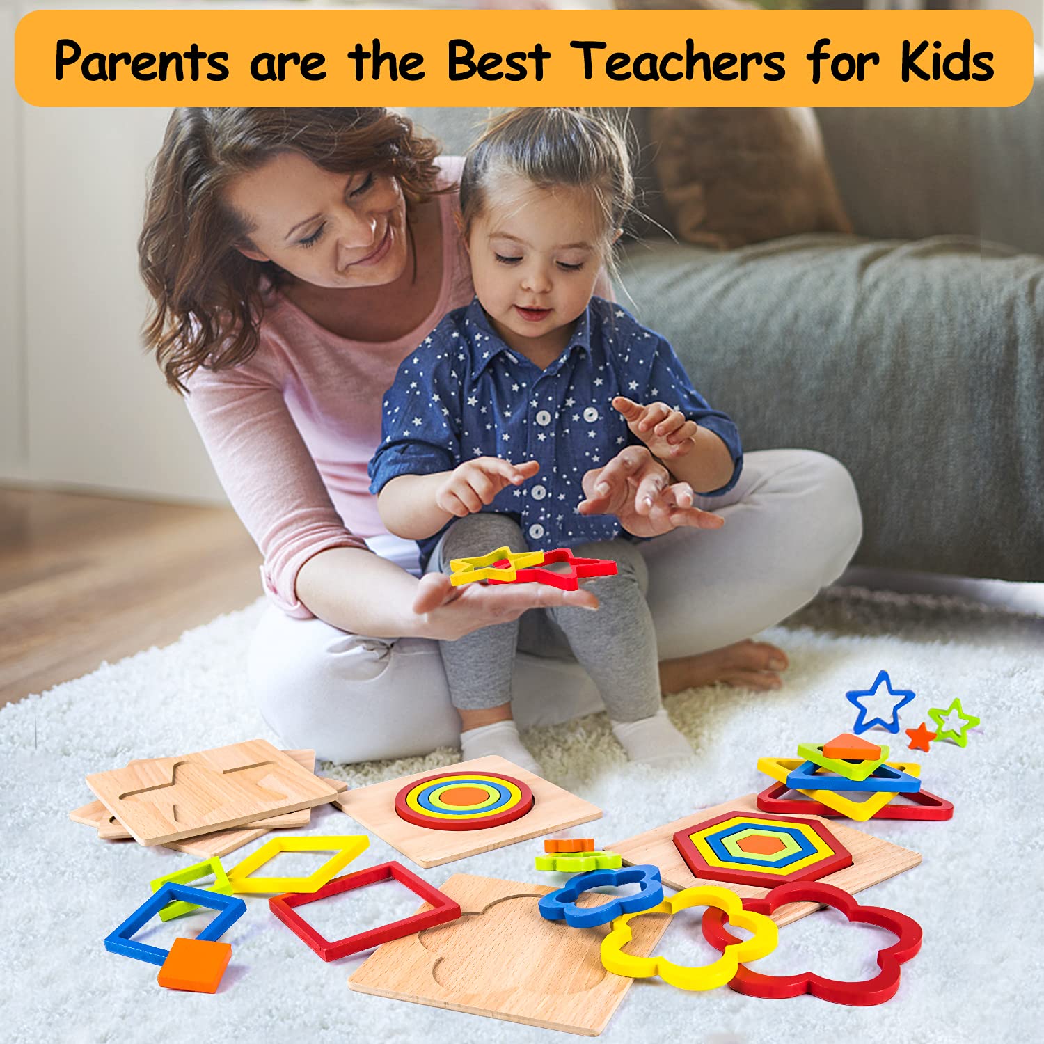 Mua Toddler Puzzles Montessori Toy Wooden Shape Sorting Puzzle Sensory ...