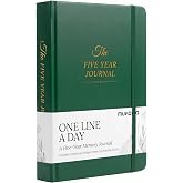 mukawa Five Year Journal, One Line a Day Diary, A5 Leather Hardcover, Green | 384 Pages, 100gsm Acid-Free Paper, Back Pocket &amp; Pen Holder