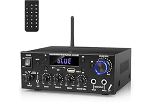 ROMICTA Romica Stereo Audio Amplifier, 2 Channel 500W Bluetooth 5.0 Home Theater Power Amplifier with FM, Echo, AUX, USB, SD, MIC Inputs, HiFi AMP for Passive Speakers and Active subwoofer