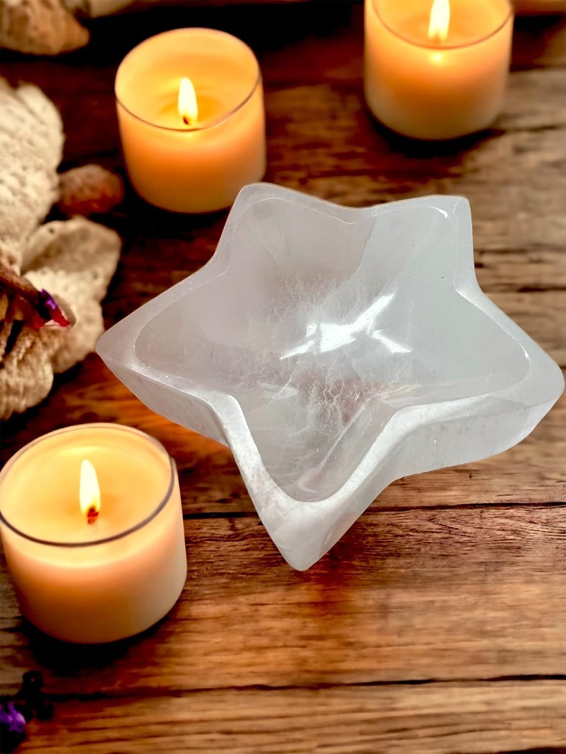 vingardium leviosa Selenite Charging Crystal Star Bowl Handmade Natural White Ritual Altar Cleansing Tumble Stones Spiritual Healing Home Decoration Gift 10cm