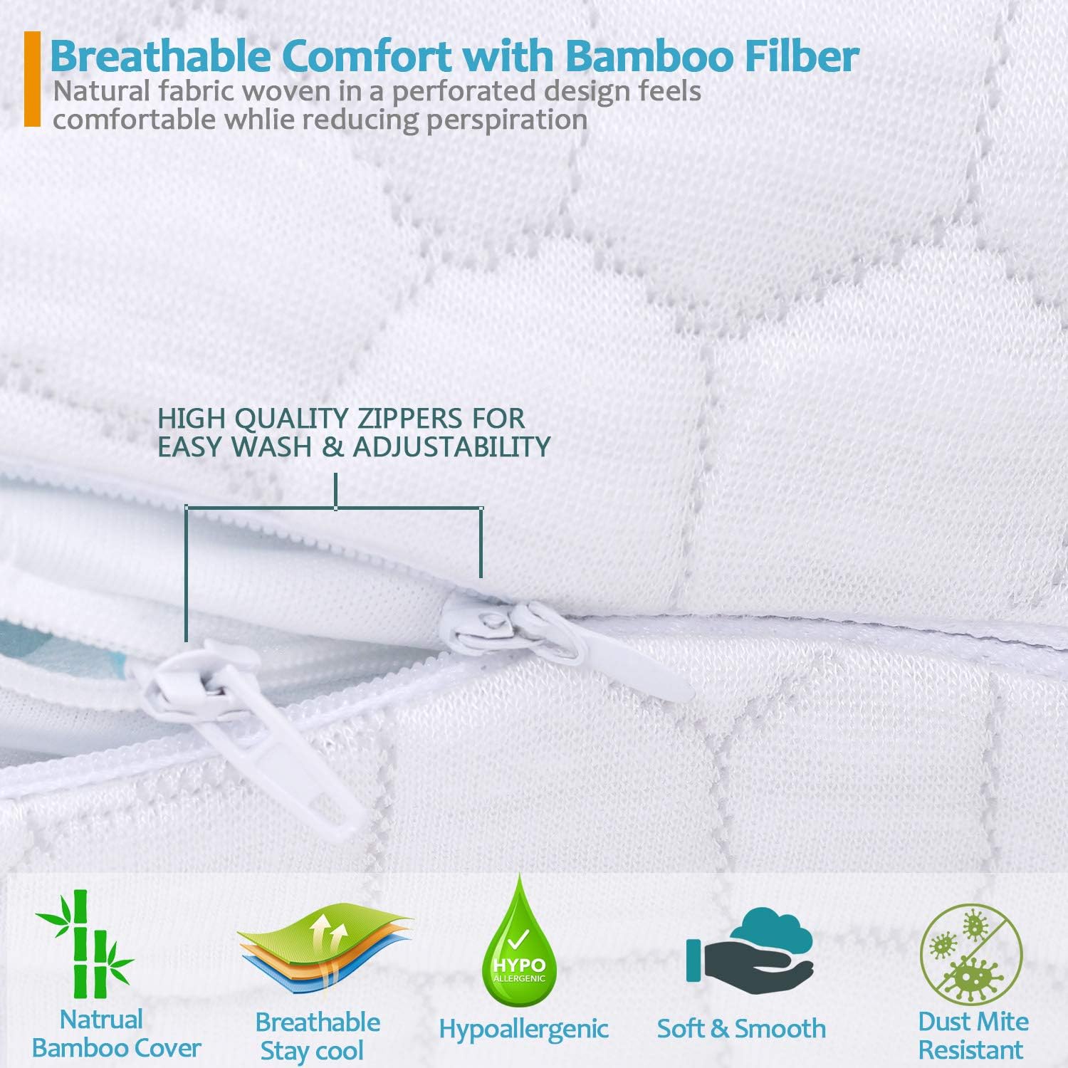 2-Pack Cooling Bed Pillows for Sleeping - Adjustable Gel Shredded Memory Foam Pillow - Hypoallergenic Bamboo Pillows for Side Back Sleepers + Washable Removable Cover Queen Size: Home & Kitchen