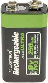 LLOYTRON NiMH AccuUltra 9V Battery 250mAh Rechargeable Pack B018 view 2