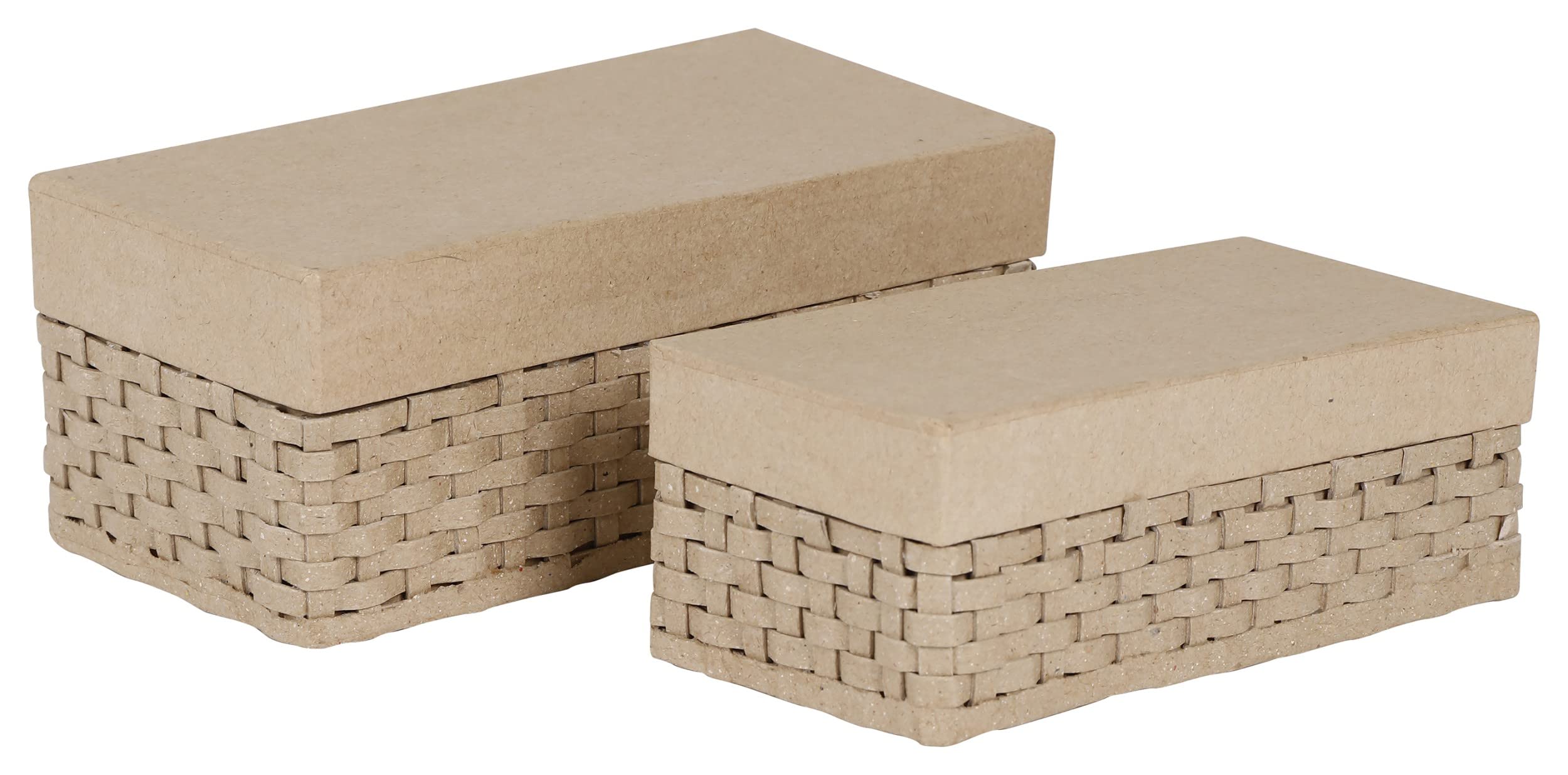 Décopatch BTS083C - Assortment of 2 rectangular braided boxes - Trendy storage boxes - Home decoration - Dimensions box 1: 18x9x7cm box 2: 15x7.5x5.5cm