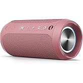 EDUPLINK Bluetooth Speaker IPX7 Waterproof Wireless Speaker with Bass 20H Playtime TWS Stereo Pairing Portable Outdoor Speakers for Beach Camping Travel Gifts for Men Women Girls Boys Teens Pink