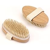 Rnodoilkfly 2Pcs Dry Body Brush for Lymphatic Drainage and Exfoliation | Natural Bristle Exfoliating Brush, Wet And Dry for Blood Circulation, Smooth Skin, Bamboo Handle With Strap, Easy Grip