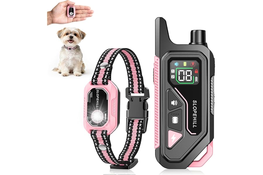 SLOPEHILL Mini Shock Collar for Small Dogs 5-30lbs, 4200FT Dog Training Collar with Remote,IPX8 Waterproof E-Collar Features Beep,Vibration,Shock,Light,No Shock Modes,Security Lock,Pink