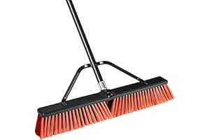 JEHONN 24” Wide Push Broom Outdoor Heavy Duty with 63 inches Long Handle, Stiff Bristle Commercial Industrial Brush for Garag