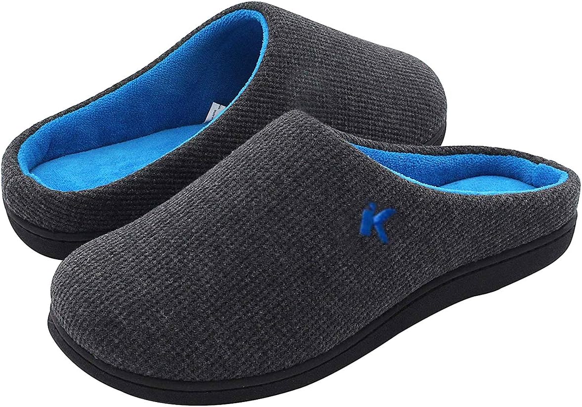 OKBONN Men's Cozy Two-Tone Memory Foam Slipper Closed Toe Non-Slip House Shoes Indoor & Outdoor