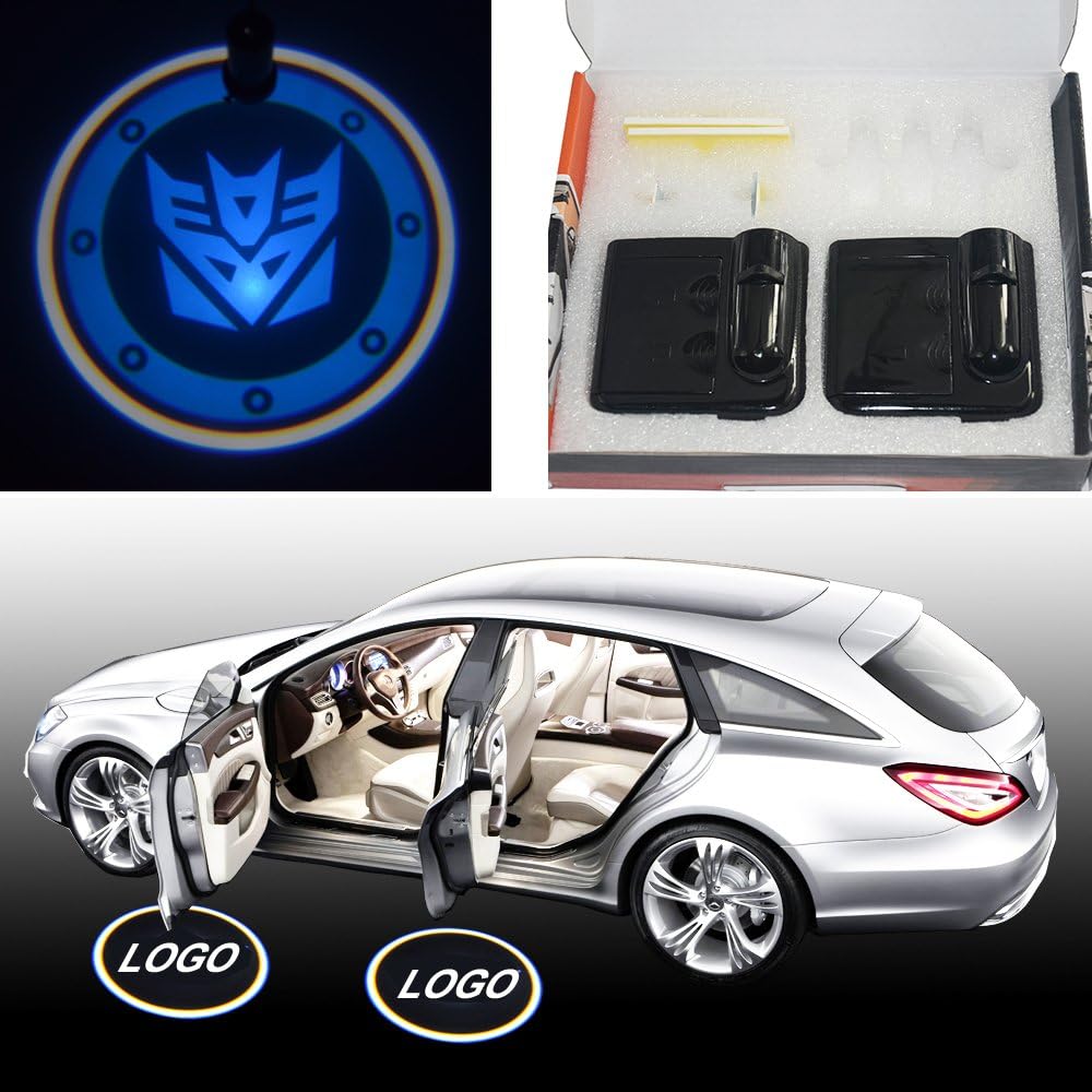SHE'O 2x (One pair) Blue The transformers Female Wireless car door LED projector light welcome logo shadow ghost light laser projector Magnet Sensor Custom-made