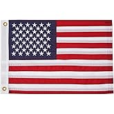 SYII American Flag 12x18 Inches, Embroidery 50 Stars Ensign Nautical US Boat Flags with 2 Brass Grommets, Heavy Duty Nylon Outdoor Banner for Marine Yacht UTV
