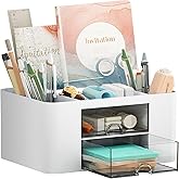 Marbrasse Pen Organizer with 2 Drawer, Multi-Functional Pencil Holder for Desk, Desk Organizers and Accessories with 5 Compar