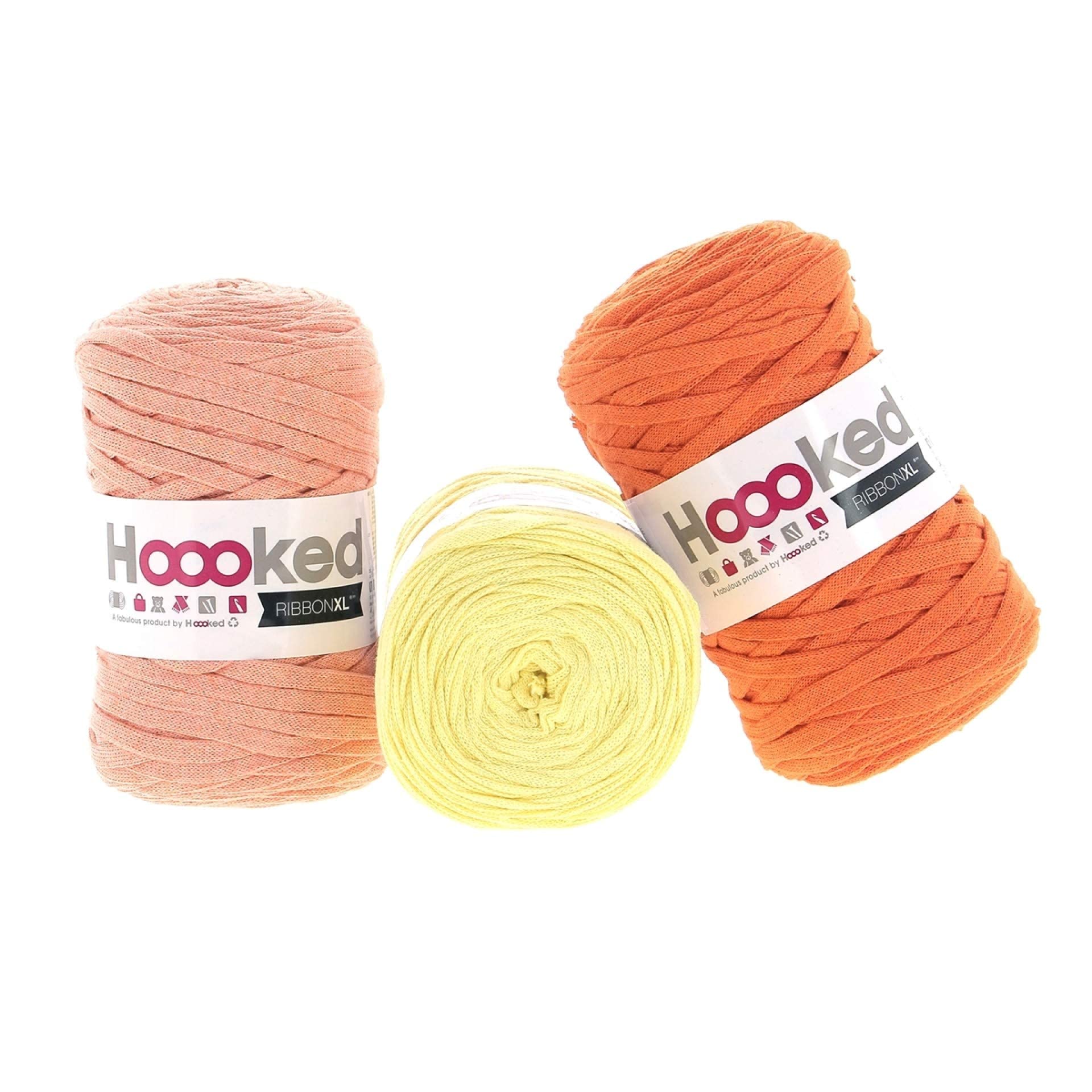 Hoooked RibbonXL Value Pack of 3 bobbins 120 meter each - recycled fabric yarn in Fruity Lemon