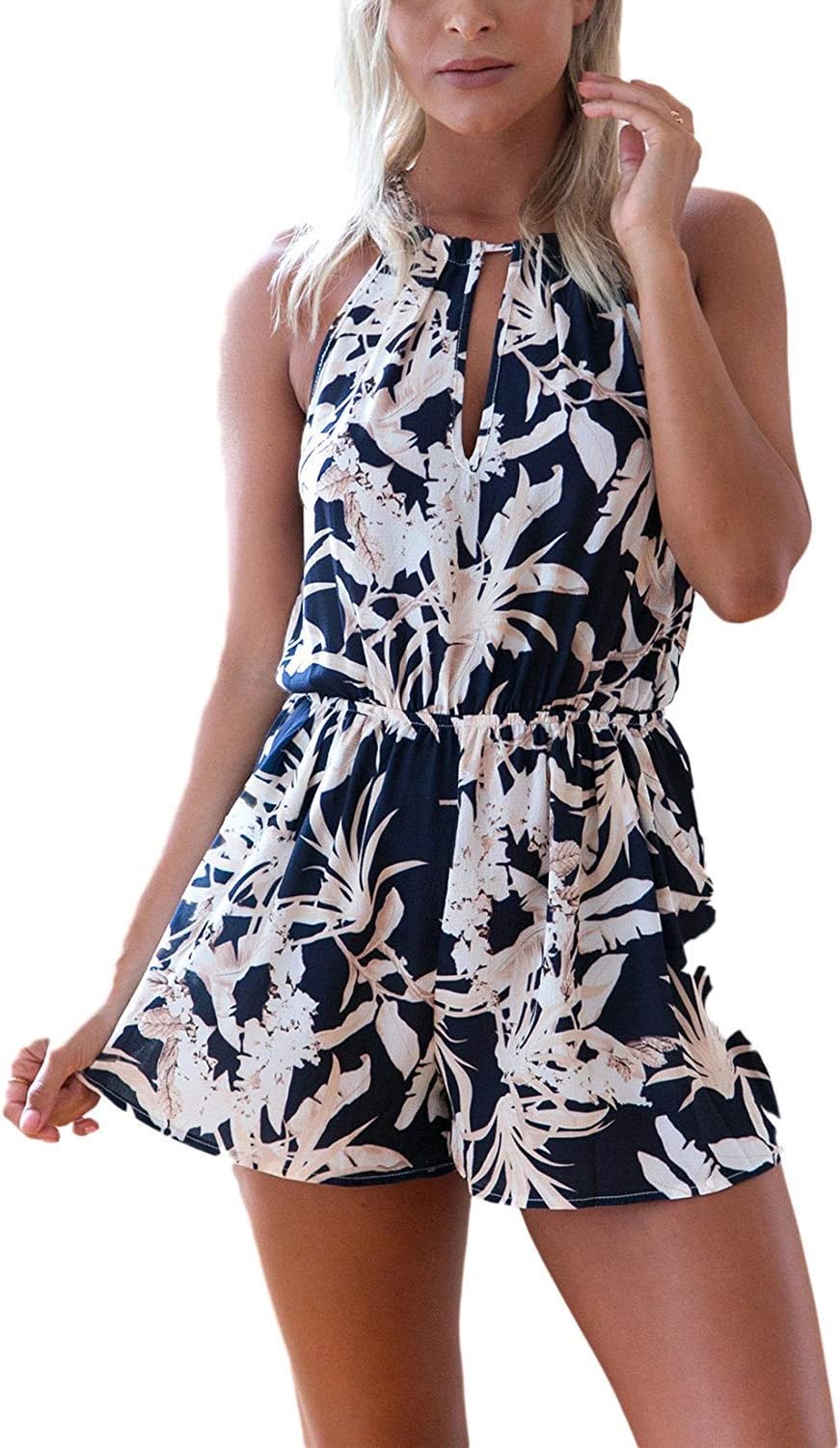 Playsuit Dames Zomer Korte Romper Mode Mouwloos Trendy Festival Mode Bloemenprinten Jumpsuits
