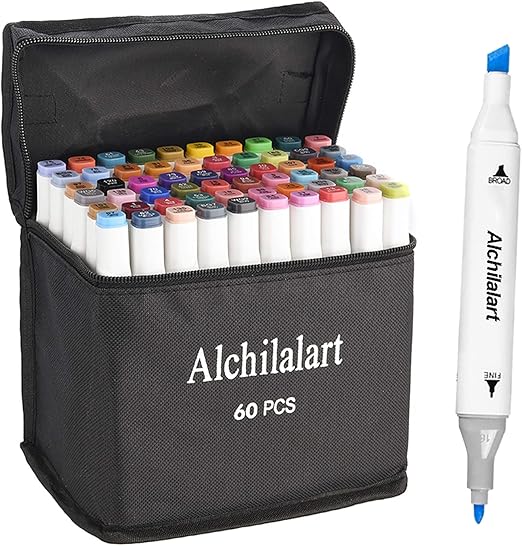 60Colors Alcohol Markers, Alchilalart Sketching Markers Set, Double