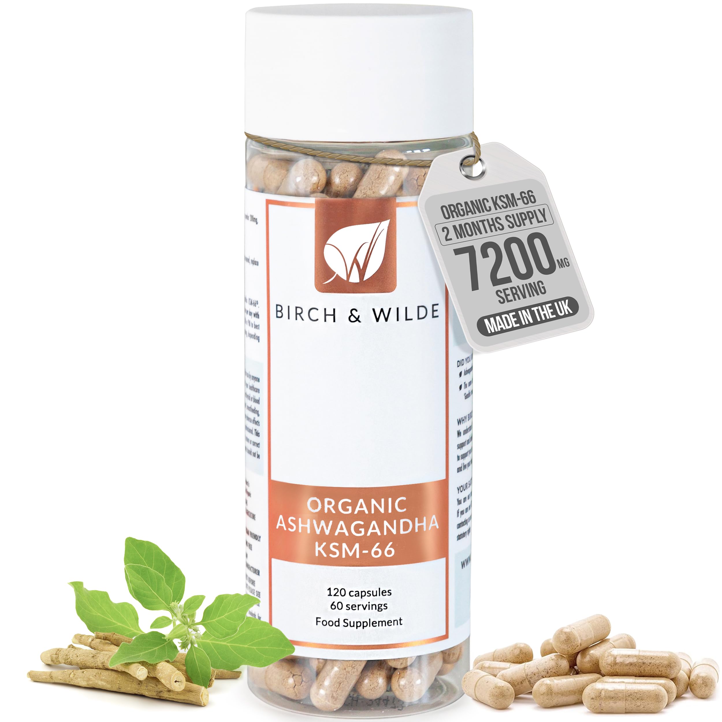 Ashwagandha Organic 7200 mg KSM 66 Capsules High Strength - 2 Months Supply - Ayurveda Stress Relief, Improved Sleep, Memory & Cognitive Function - Vegan Herbal Supplements for Women & Men, UK Made