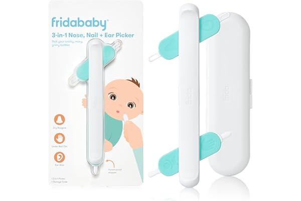 Frida Baby 3-in-1 Nose, Nail + Ear Picker: Baby Ear Cleaner + Baby Nose Cleaner and Nail Tool for Babies + Toddlers, Safely Clean Baby's Boogers, Ear Wax & More