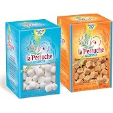 La Perruche Pure Cane Sugar Cubes (250g/8.8oz) | Combo Pack, 1 box white, 1 box brown sugar cubes | Ideal Sugar Cubes for Coffees and Teas | Pack of 2