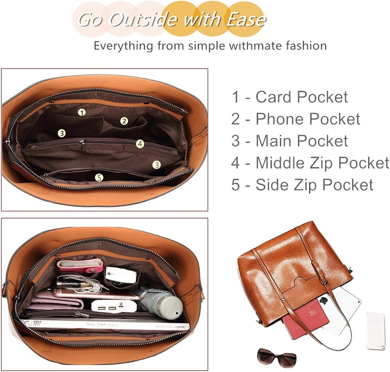 KAMIERFA Tote Bags for Women Italian PU Leather Large Capacity Classic Ladies Tote Handbags Cross Body Shoulder Bags for Work Travel Satchels for Girls - Image 5