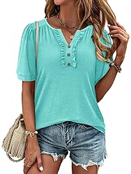 KISSMODA Women's Tunic Tops Casual V Neck Short