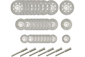Hamineler 30 Pcs Diamond Cutting Wheel (25mm/20mm/16mm Each 10), Diamond Coated Cutting Wheel and 6pcs 3mm Mandrel for Rotary Tool