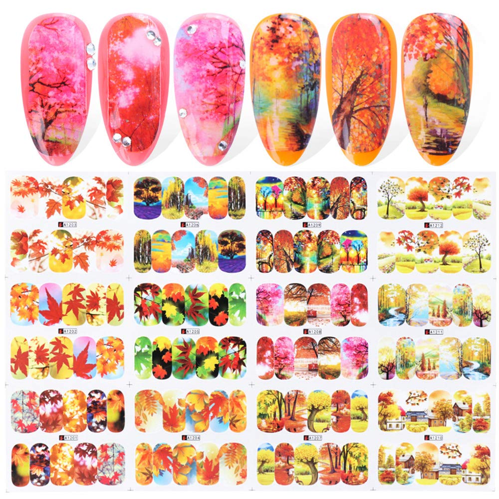Macute Nail Decals for Women Fingernail Decorations Nail Art Accessories 24 Sheets Nail Stickers with Assorted Patterns Water Transfer Blossom Flower Flamingo Stickers Set Manicure Charms Tip Decor: Beauty