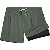 BRISIRA Mens Swim Trunks Textured 5" Compression Liner Quick Dry Bathing Suit Breathable Swimsuit Board Shorts Lightweight