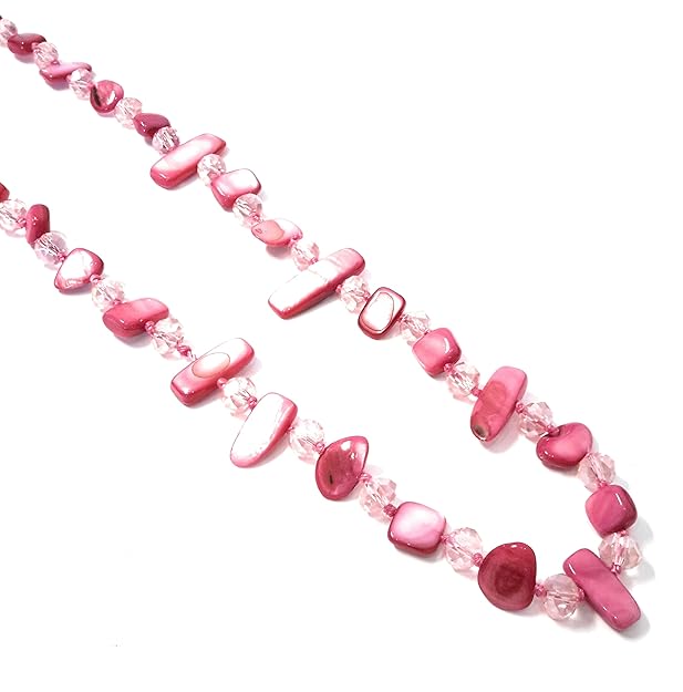 BRANDELIA Halskette Damen Bijouterie Modeschmuck Perlmuttkette mit Perlmutt und Kristall Perlen, Als Kurze Kette oder Lange K